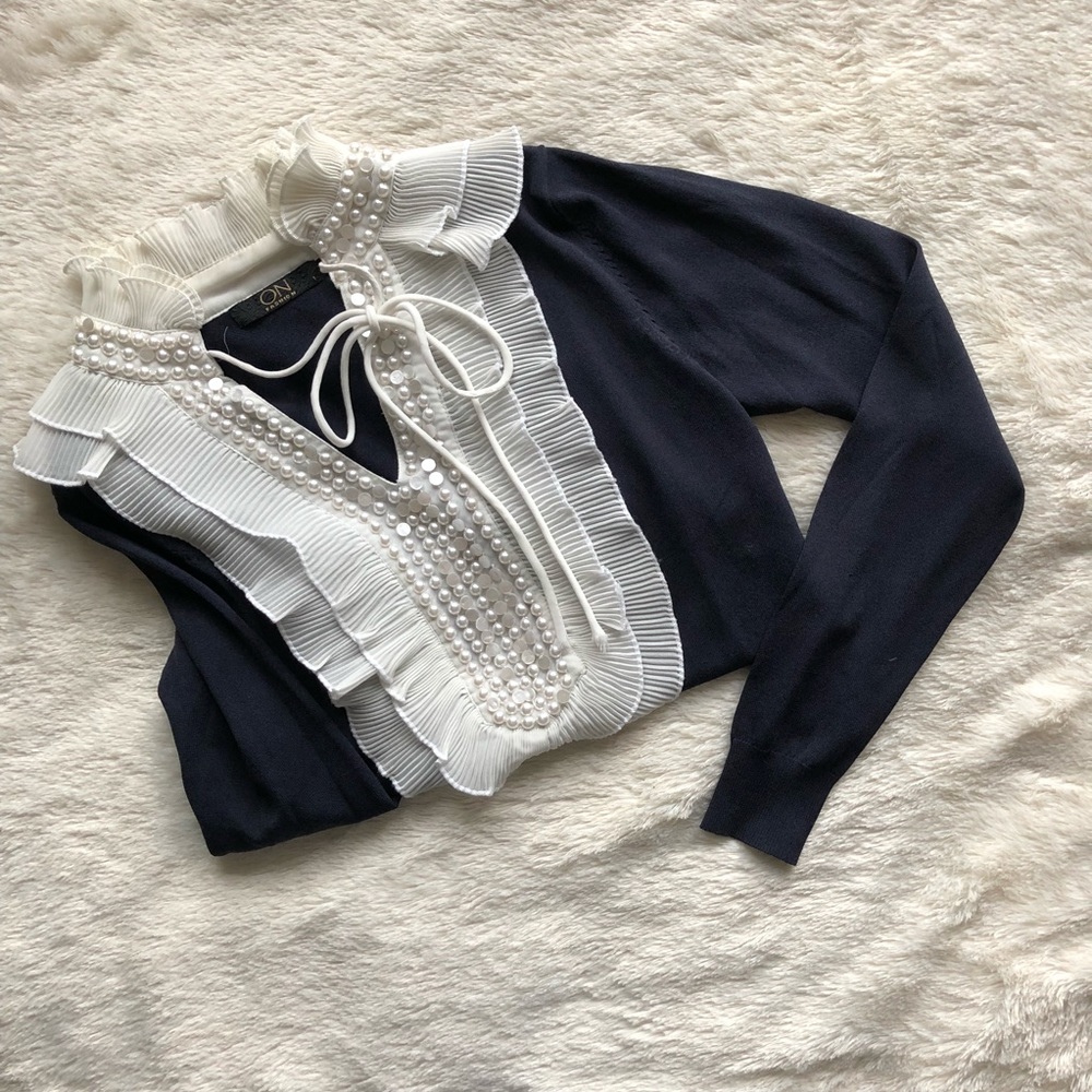 SALE Pearl and Ruffle Statement Sweater